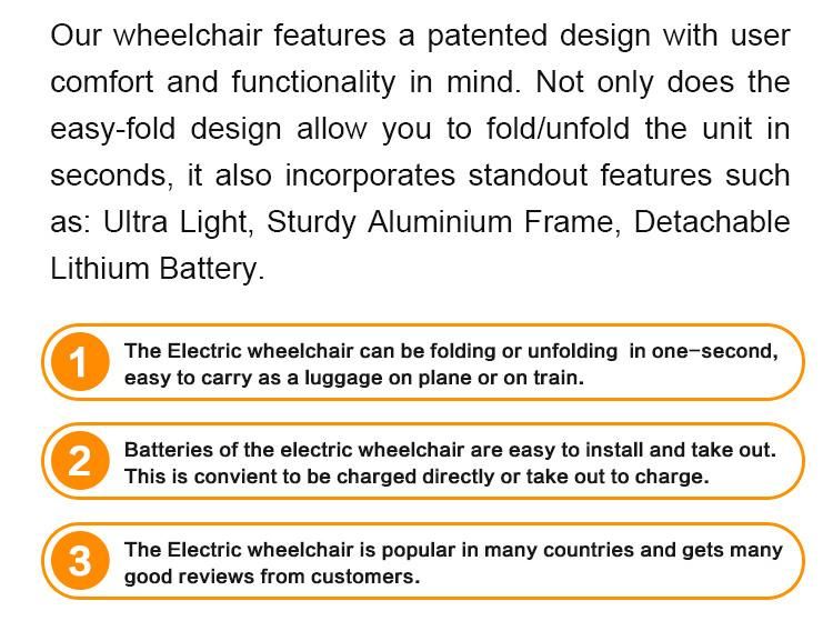 FDA Disabled Aluminum Lightweight Foldable Power Electric Lithium Battery Wheelchair