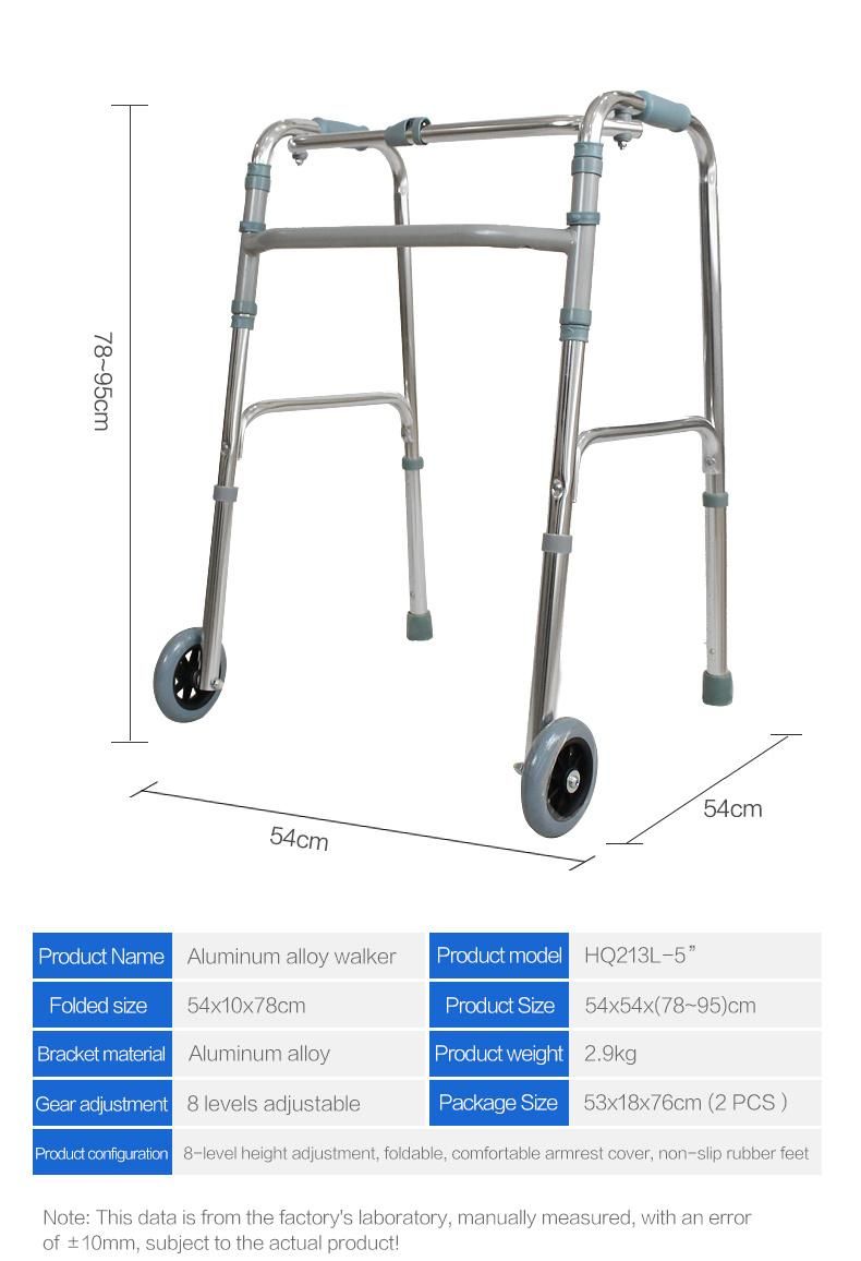 Hanqi Hq213L-5′′ High Quality Foldable Walker with Wheel for Patient