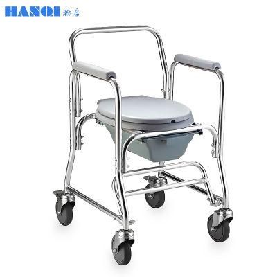 Hq699L High-Quality Aluminum Commode Chair Portable Toilet Seat with Wheels