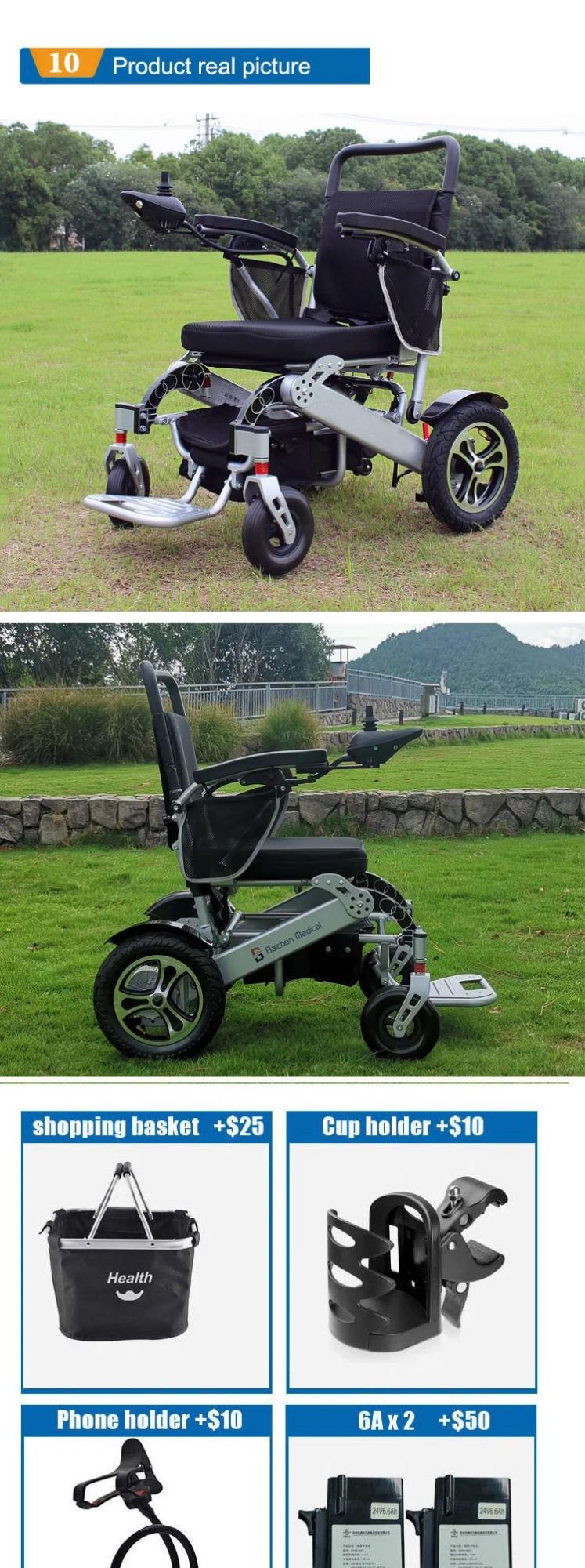 with CE Disabled Mobility Motorized Folding Power Electric Wheelchair