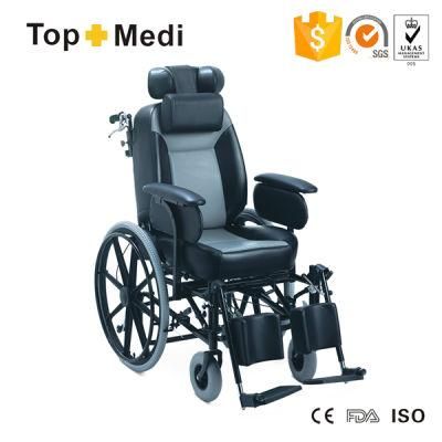 Topmedi Economy Transport Steel Manual Wheelchair with Comfortable Pillow