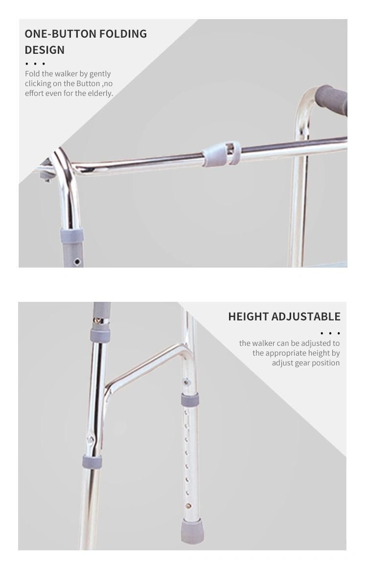 Medical Aluminum Foldable Walker with Height Adjustable Frame