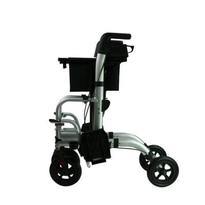 Foldable Aluminum Mobility Walker Rollator with Seat with Detachable Footrest for Outdoor Walking
