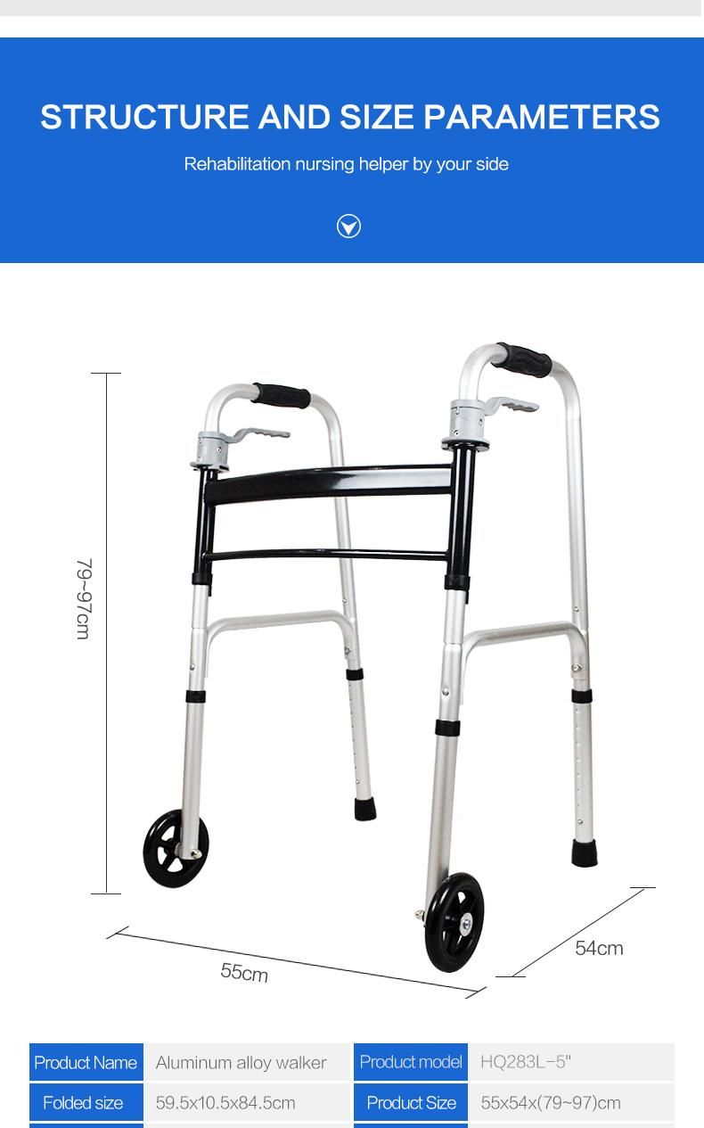 Hanqi Hq283L-5′′ High Quality Foldable Walker with Wheel for Patient