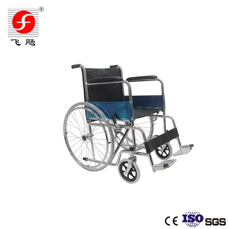 Economic Foldable Chrome Steel Frame Manual Wheelchair for Disable