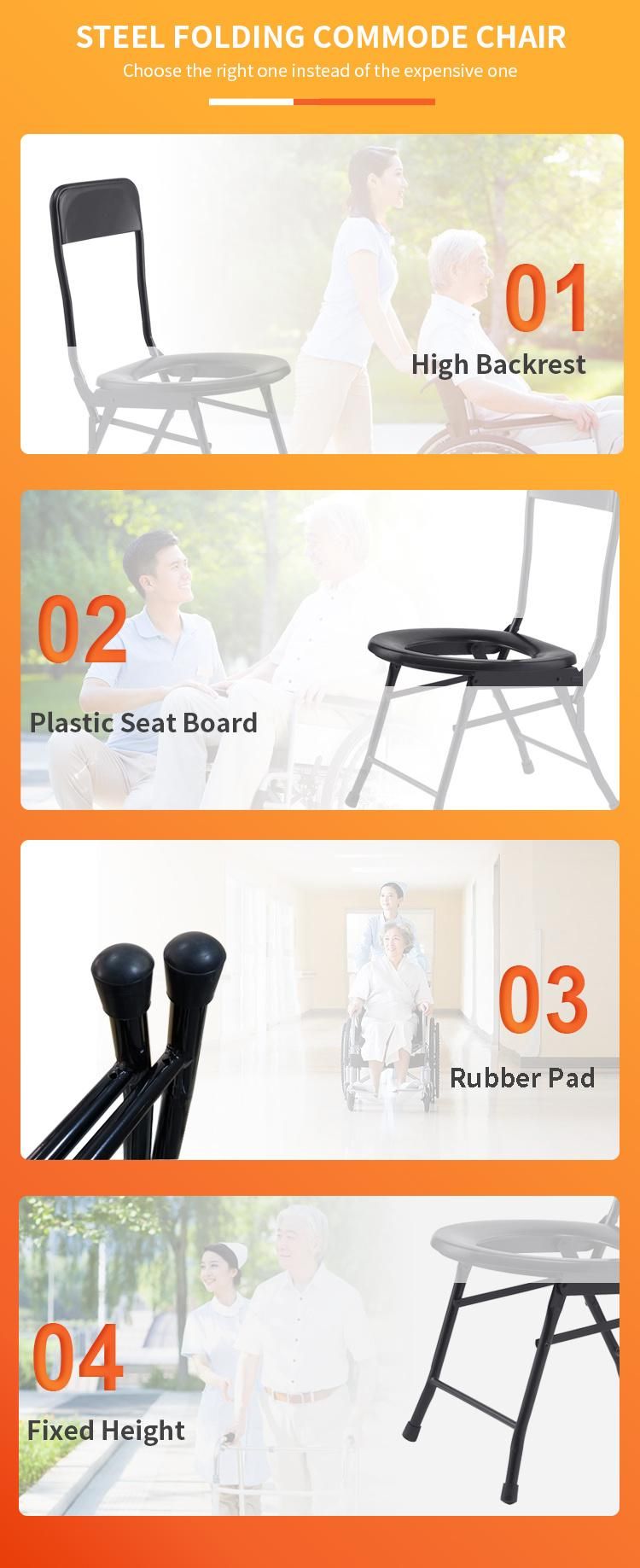 Steel Folding Commode Chair Plastic Seat Board Easy Carry portable Chair with Commode Bathroom Rehabilitation Medical Equipment for Elder Weight Capacity 100kg