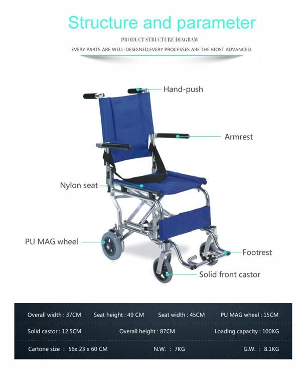 Topmedi Ultra Light Airplane Aluminum Portable Travel Transport Wheelchair