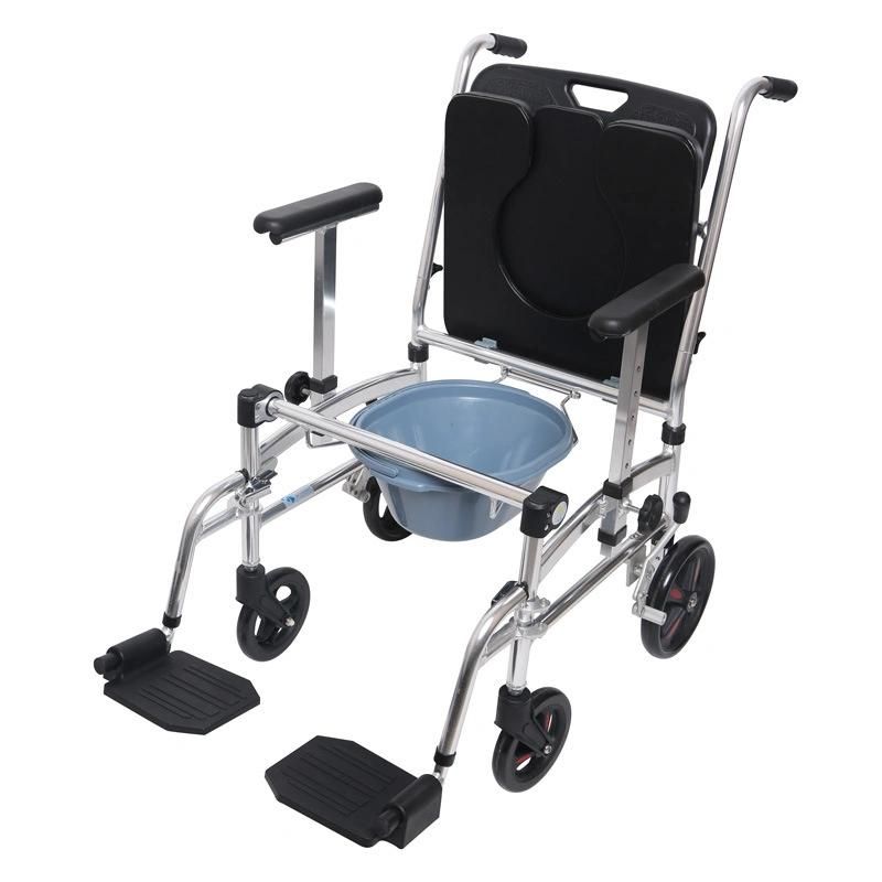 Hospital Eldery People Height Adjustable Manual Foldable Commode Wheelchair