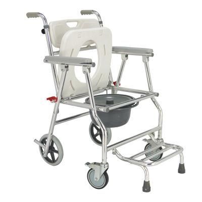 Folding Elderly Aluminum Toilet Shower Chair Commode with Wheels