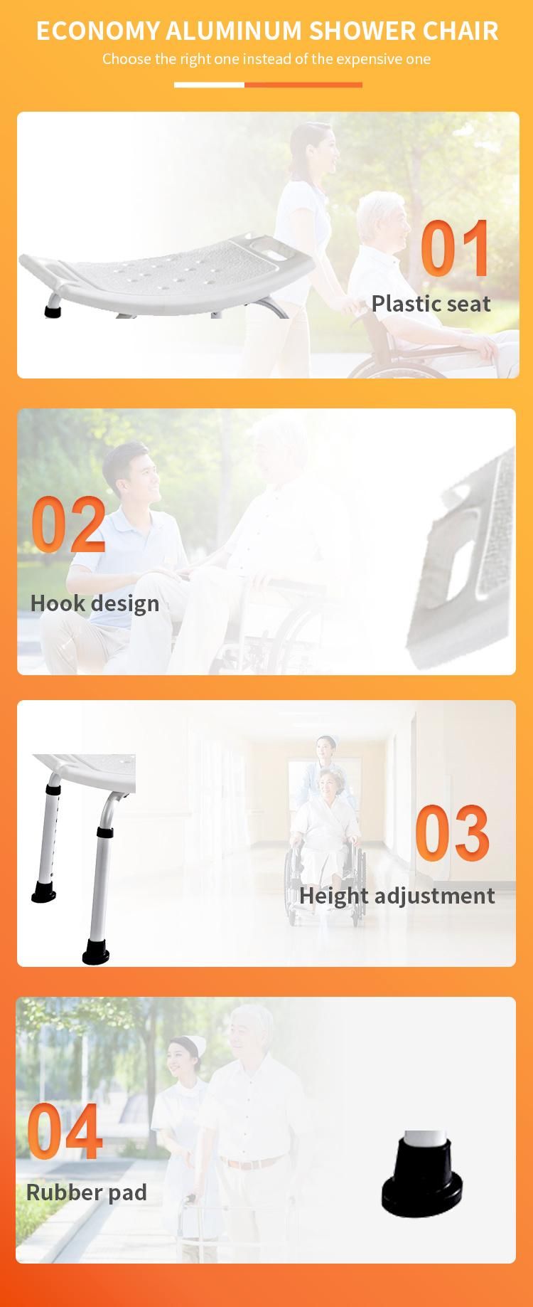 Bathroom Product Plastic Seat Safety Bath Bench Height Adjustable Anodize Frame Antiskid Aluminum Frame Shower Stool Chair for Elderly