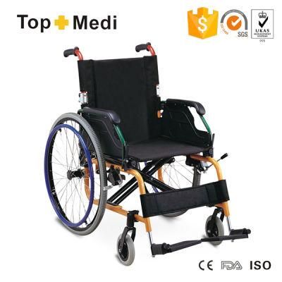 Topmedi Lightweight Aluminum Outdoor Manual Foldable Wheelchair