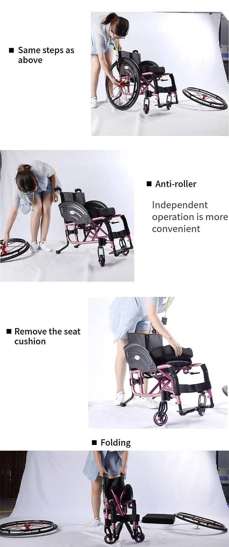 Lightweight Four Wheelchair Scooter Folding Manual Sports Wheelchair for Disabled