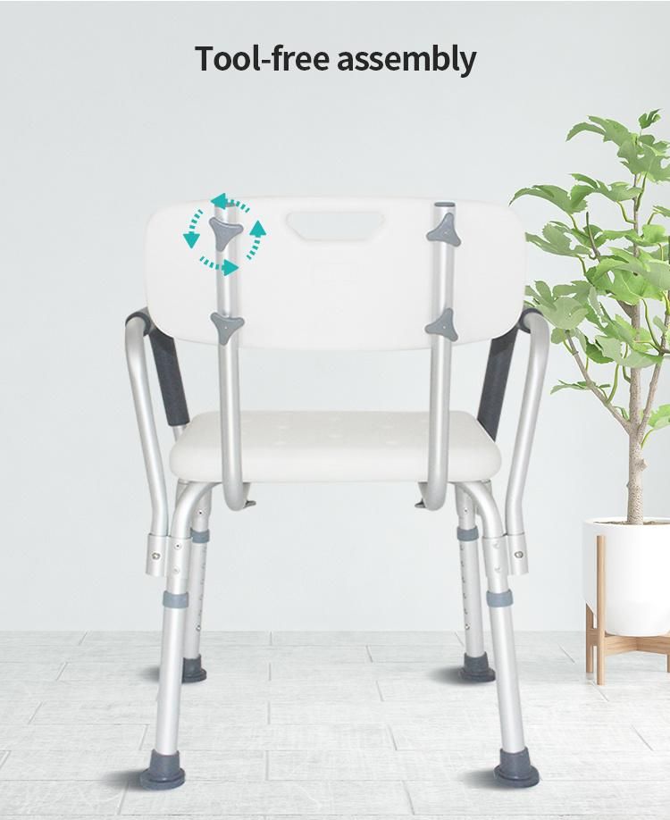 Tool-Free Assembly Aluminium Bath Chair Bathroom Shower Fo Disability