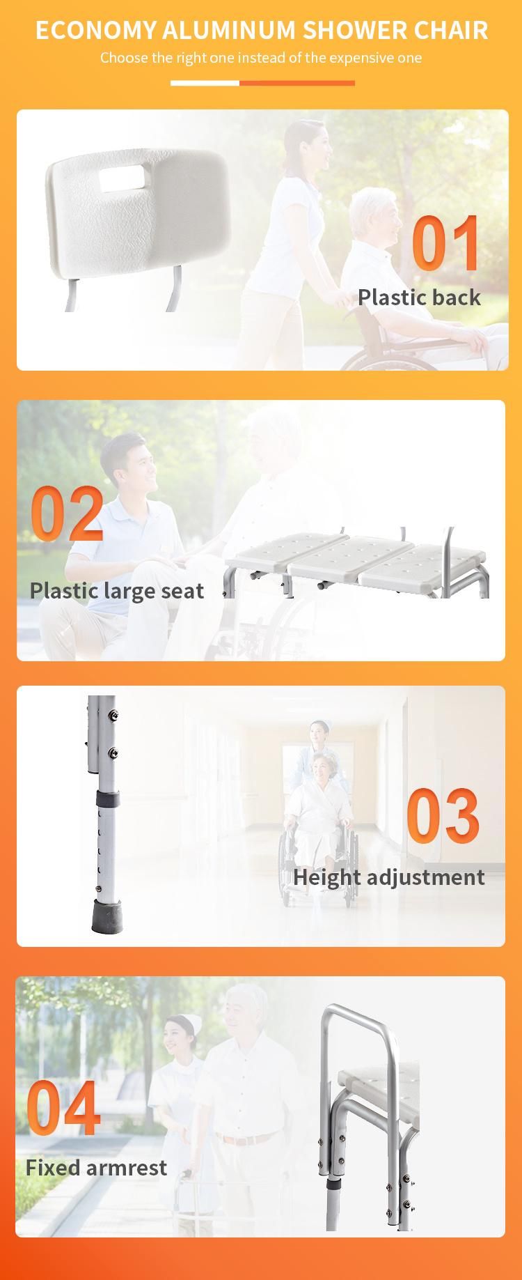 Hot Selling Europe Design Aluminum Lightweight Easy Carry portable Seat with Handle PE Seat Board Shower Chair Medical Equipment Rehabilitation Products