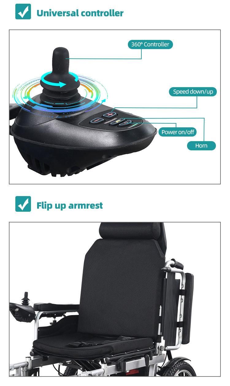 High Quality Electric Wheelchair with Aluminum Alloy Rear Wheel and 4 Sets of Shock Absorption System