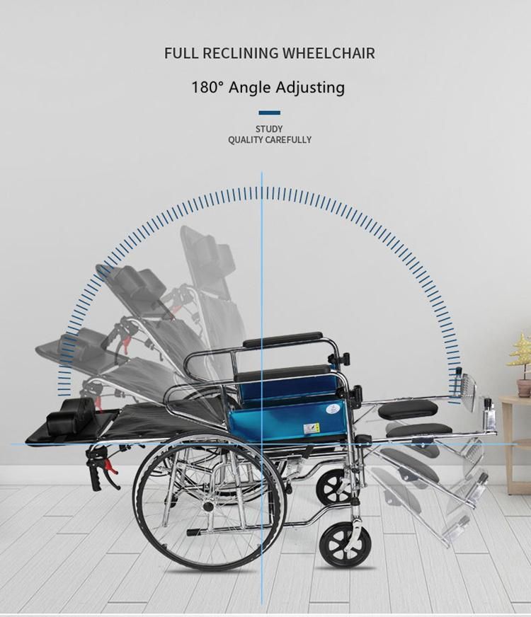 Steel Orthopaedic Legrests Manual Wheelchair with Toilet Seat