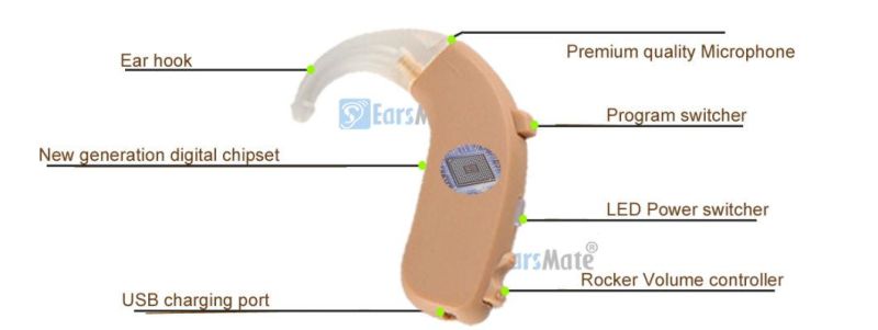 Digital Hearing Aid Personal Sound Amplifiers Psap 16 Channels and 4 Program Modes Rechargeable Battery G26 Rl