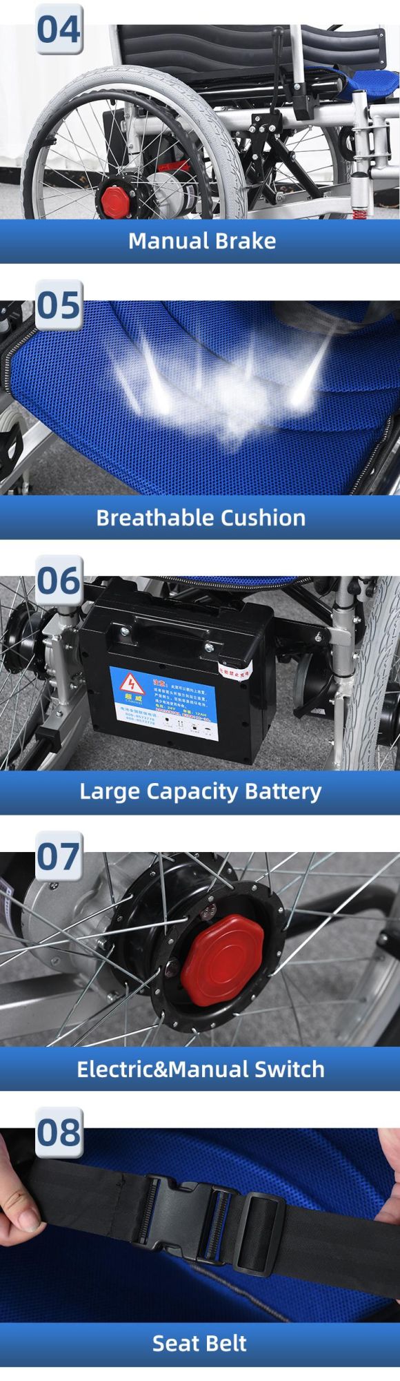 Electric Wheelchair with Rear Wheel Large Wheel 22′′ Wheel