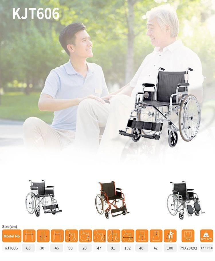 Hot Selling Detachable Desk Armrest and Footrest PVC Cushion Steel Manual Function Wheelchair 40hq Can Load 324PCS 24inch Rear Wheel Wheel Chair