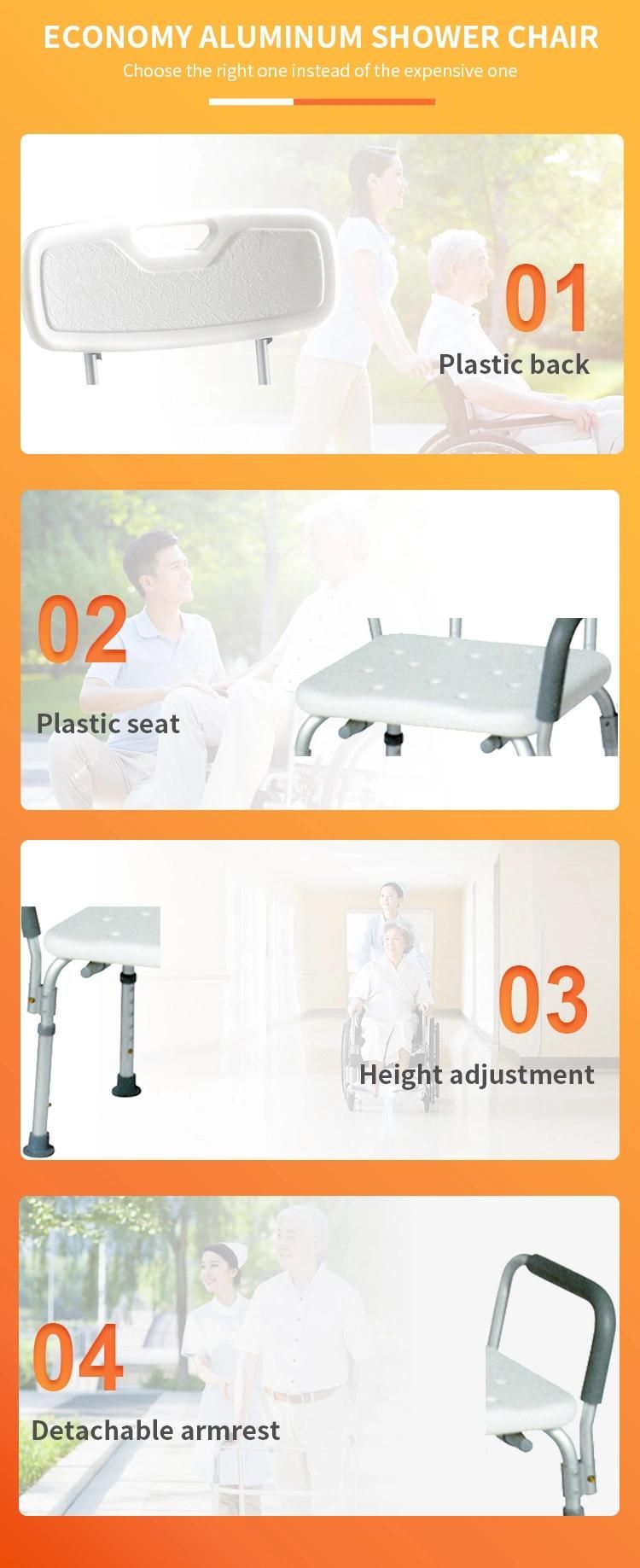 Hot Selling Adjustable Height Can Detachable Armrest Shower Commode Chair with Backrest
