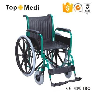 Topmedi Medical Manual Steel Wheelchair with Detachable Armrest