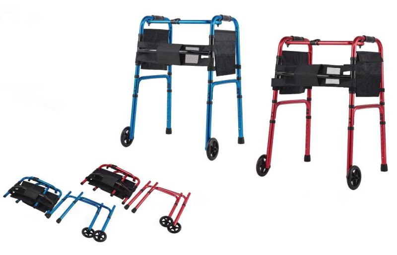 Rollator Walker Adult Single Button Alunminum Walker Frame with 5" Wheels and Bag