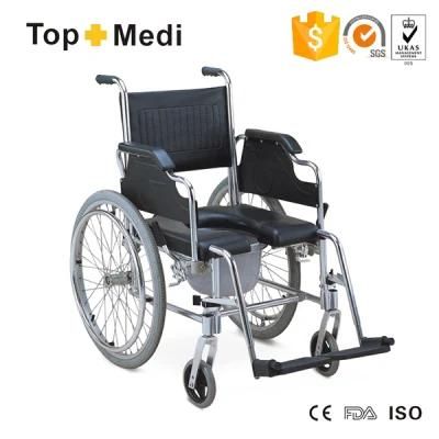 Topmedi Aluminum U Shape PU Seat Commode Chair Wheelchair