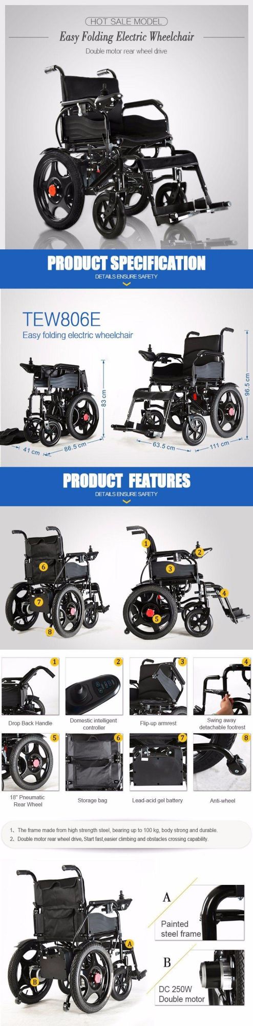 Medical Equipment Folding Electric Power Wheelchair Prices for Disabled People