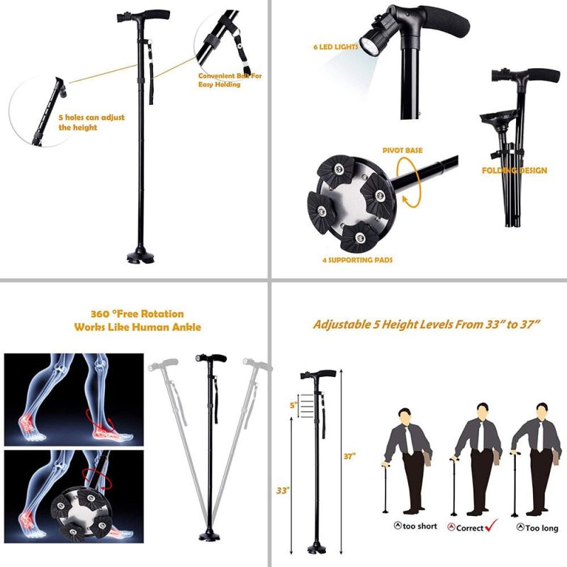 Adjustable Folding Walking Cane with LED Light