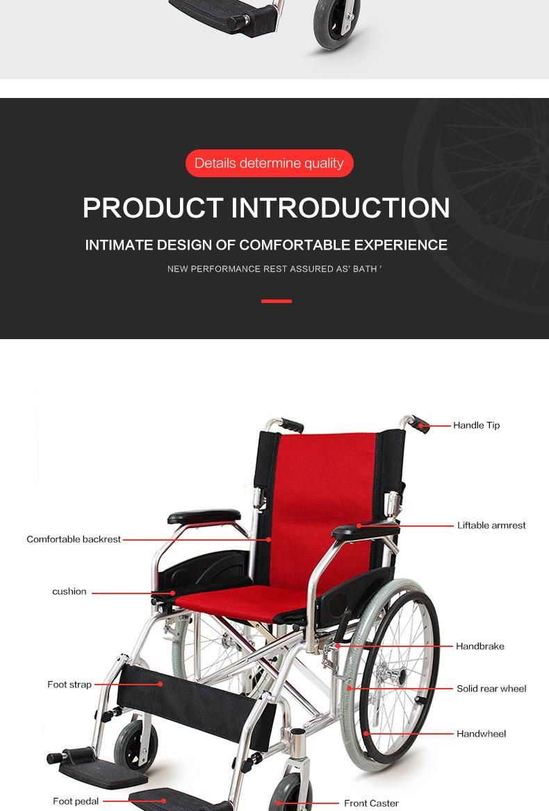 Hanqi Hq801L High Quality Aluminum Manual Wheelchair for Disable or Senior Patient