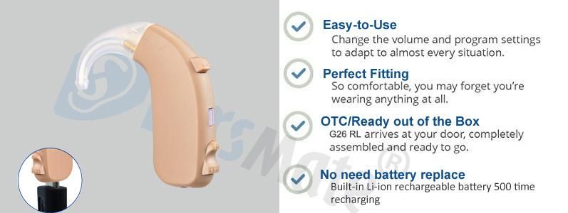 Hot Sale Rechargeable Bte Hearing Aid Digital and Noise Reduction Earsmate G26rl