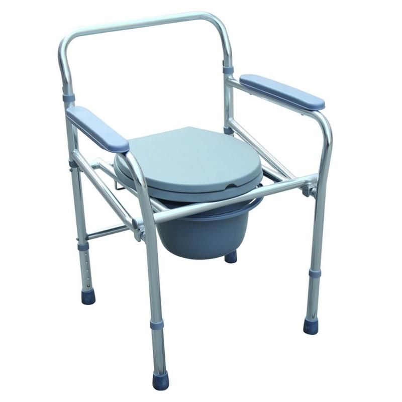 Patient People Toilet Nursing Seat for Disabled Commode Chair with Bucket Foldable Height Adjustable Chrome Frame Plastic Steel with Antiskid Castor in Bathroom
