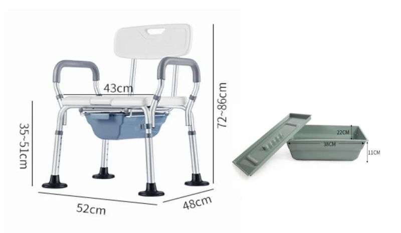 Commode Chair - 2 in 1 Aluminum Shower Chair or Commode Chair with Backrest and Armrest Bathroom Safety