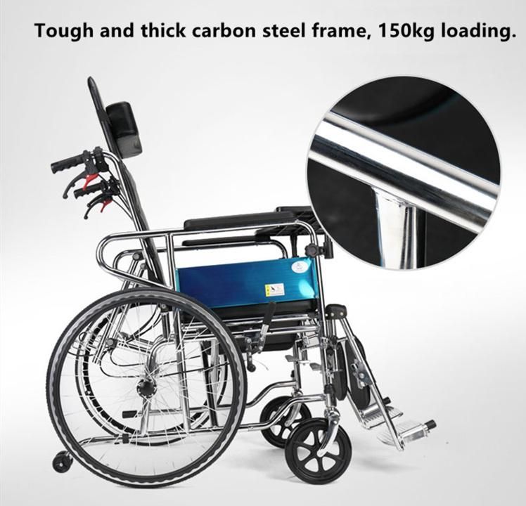 Steel Orthopaedic Legrests Manual Wheelchair with Toilet Seat