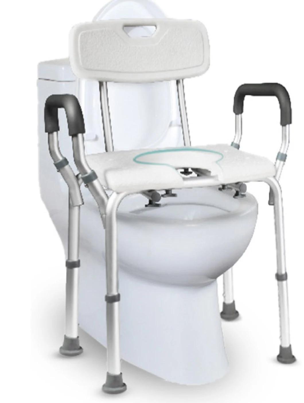 Commode Chair - 2 in 1 Aluminum Shower Chair or Commode Chair with Backrest and Armrest Bathroom Safety