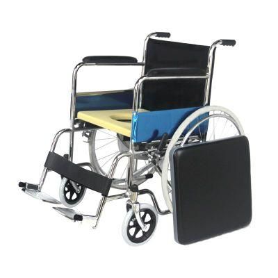 Multifunctional Manual Steel Folding Commode Toilet Wheelchair for Elderly