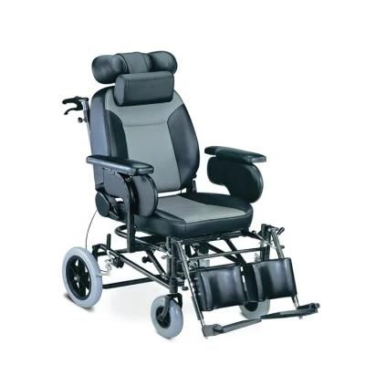Powder Coating Steel Frame Reclining High Back Wheelchair for Elderly