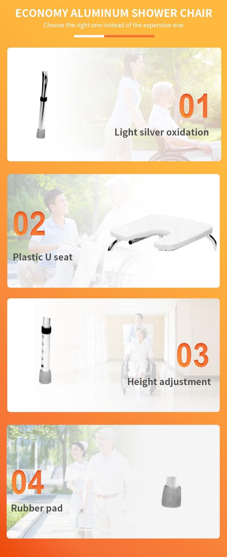 Hot Selling Aluminum Lightweight Easy Carry portable Bath Bench U Shape Seat Boad Adjustable Height Shower Chair Get CE FDA ISO13485