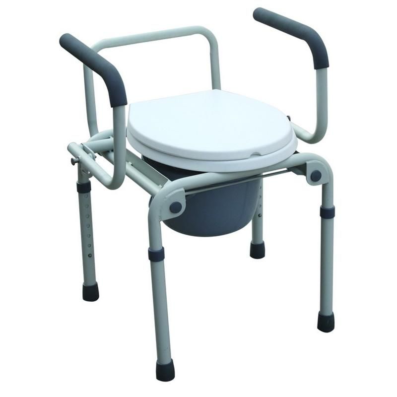 Home Care Bathroom Antiskid Folding Armrest Lightweight Commode Aluminum Toilet Chair Rehabilitation Product Elderly/Disable Patient People Nursing Seat