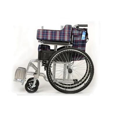 with CE Approved Elderly Disabled Medical Manual Fold Aluminum Steel Transfer Transport Commode Wheelchair