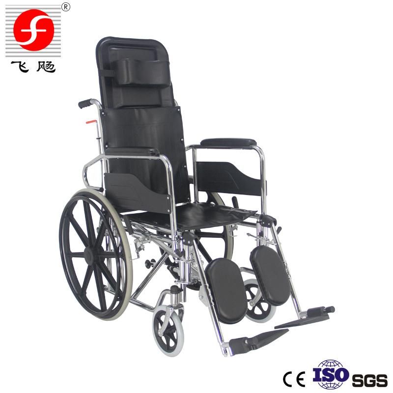 Chromed Foldable Steel Wheelchair with Reclining Back (FY954GCB)