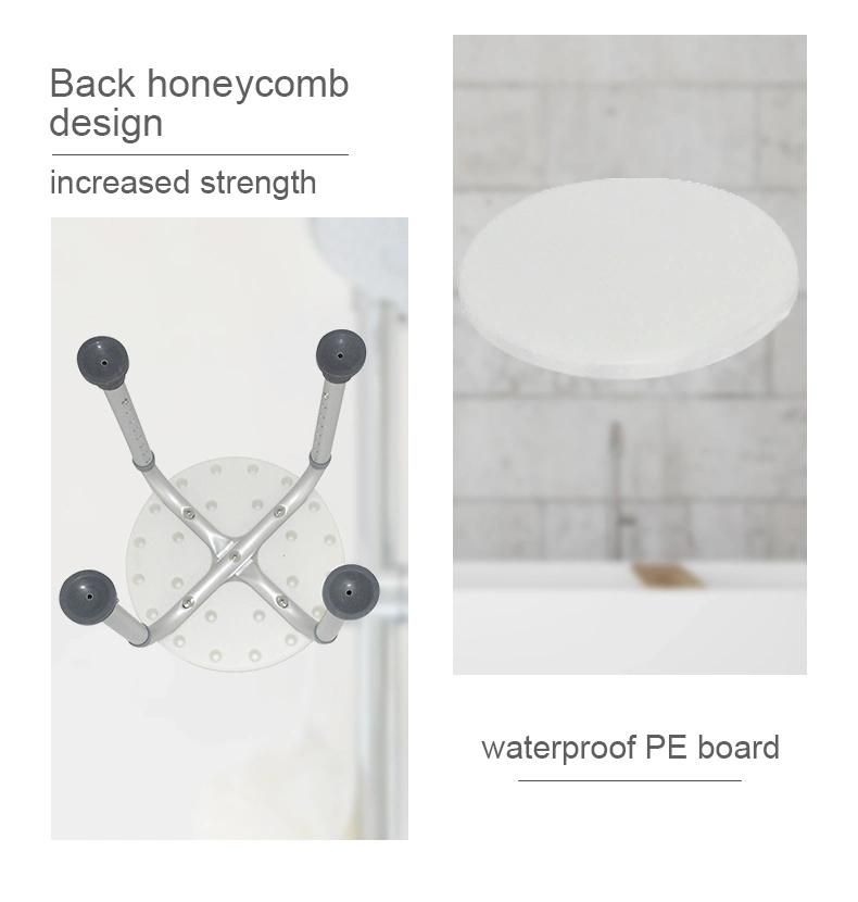 Aluminum Adjustable Bath Bench Chair Shower Without Back with White PE Round Seat