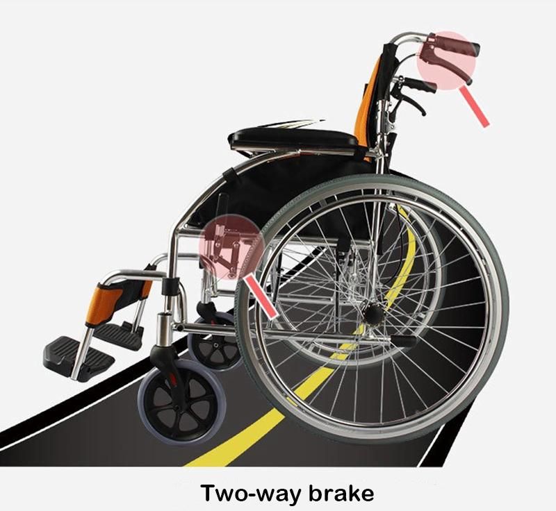 Aluminium Alloy Manual Wheelchair Elderly Wheelchair with Handbrake High Quality Folding Wheelchair with Large Wheels