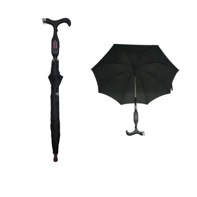 Black Metal Frame Dual Cane Old Man Walking Stick Umbrella