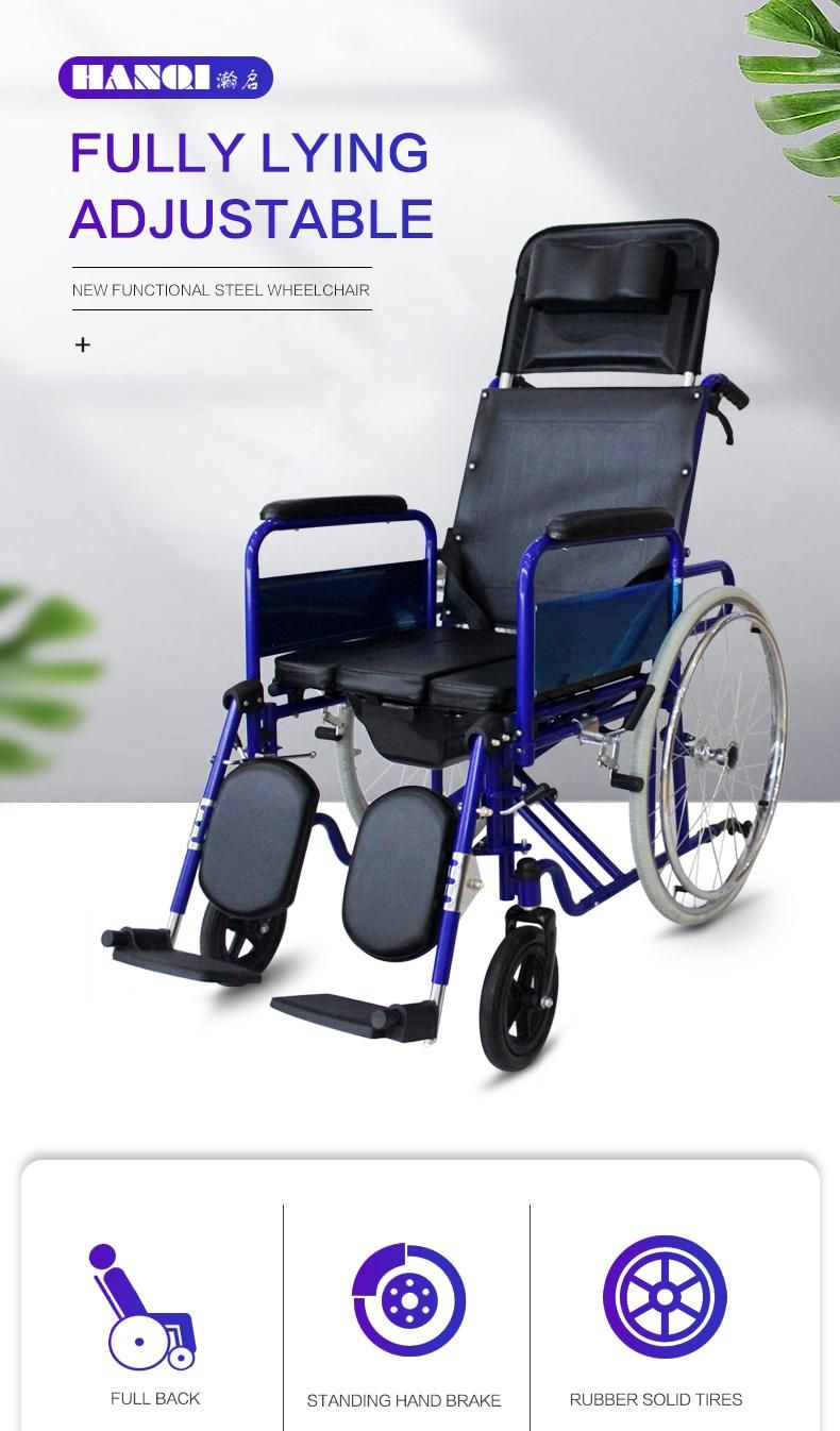 Hq603gc High Quality Medical Equipment Manual Folding Wheelchair with Commode