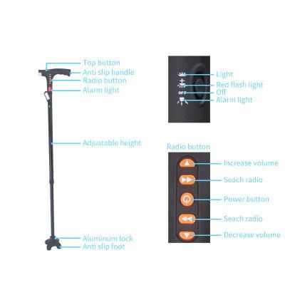 Aluminium Folding Flashlight Walking Cane Old People Crutch Walking Stick with LED Light