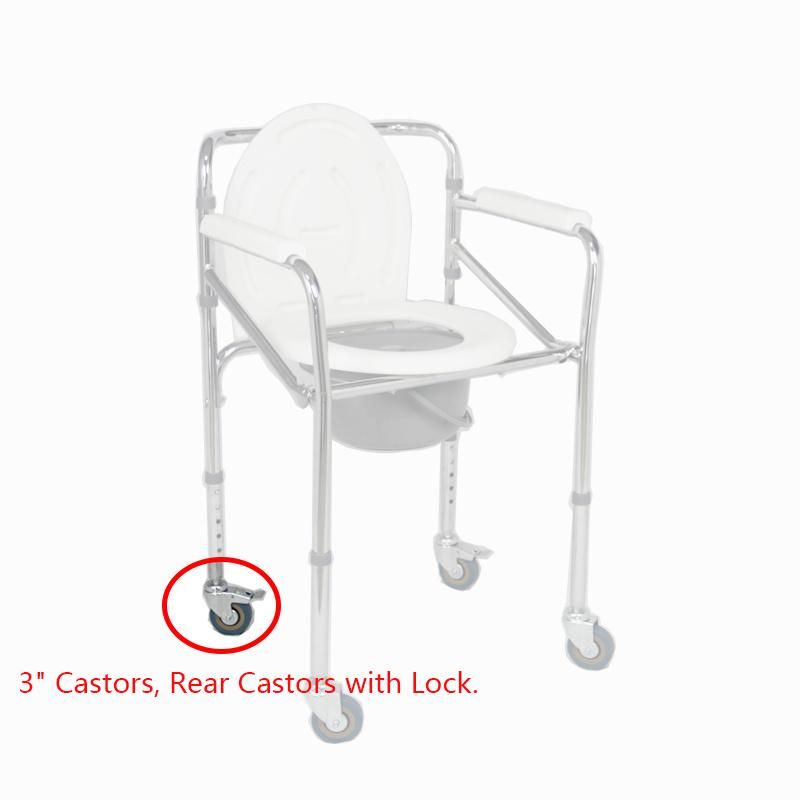 Folding Aluminum Commode Chair with Wheels