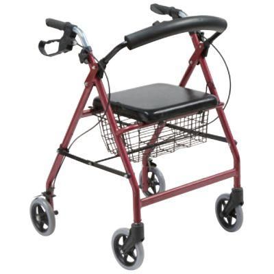 6&quot;Wheels Chair Rollator Walker Folding Backrest Aluminum Transport Chair PVC Soft Seat Cushion Hand Brake Shopping
