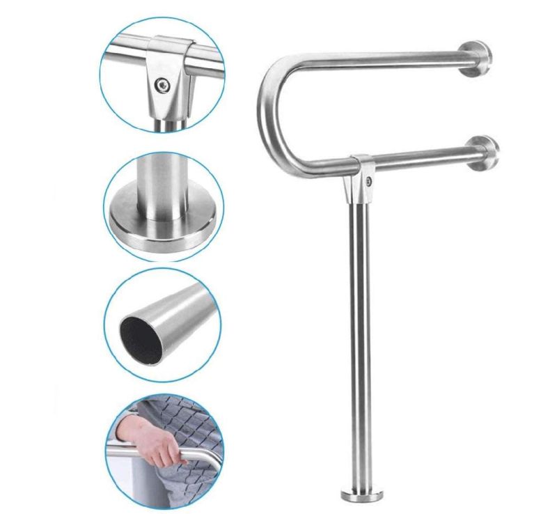 Commode Chair Toilet Handrails T-Shaped Flip-up and Foldable Stainless Steel Bath Grab Bar