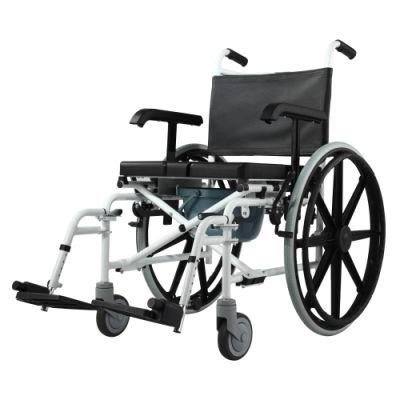 Chrome Steel Commode Wheelchair with Detachable Armrest